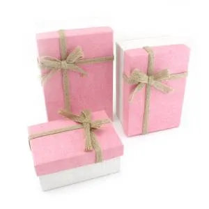 Коробка 11*16*7,5 "Рустик" розовая с бантом