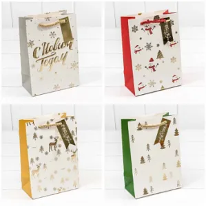 Пакет подарочный "Новый год" микс 26*32*13см/300382С