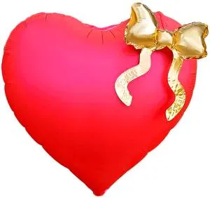 22" Сердце красное, золотой бант (Китай) / 27454