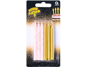 Свеча д/торта Золото/розов блеск 8 см 12 шт / 1502-4669