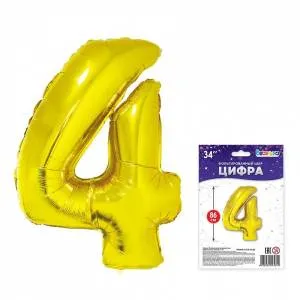 Цифра "4" - золото в упак 34" / Китай