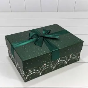 Коробка 28*21*11 см Зеленая с бантом