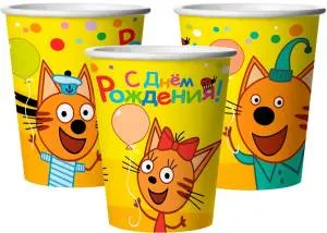 Стакан "Три Кота" Веселый День Рождения 250 мл. 6 шт./ 6014987