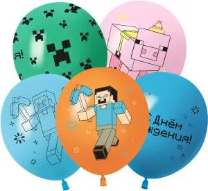 12" С Днем Рождения! Пиксеьный герой! ассорти пастель (Китай 512)/ 25 шт 512-090