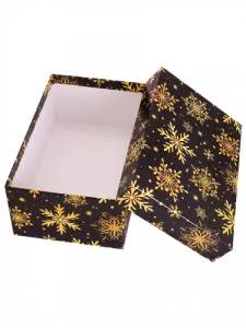 Коробка Золотые снежинки на черном 19*12*7,5мм/Кор-2099