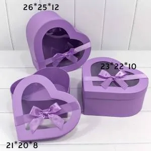 Коробка 23*22*10 см "Сердце" атласный бант сиреневый