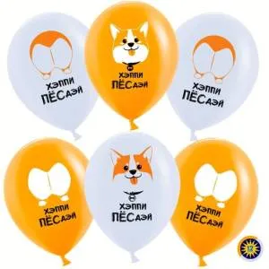 12" Счастливый корги, оранж/белый пастель (Малайзия) / 50 шт