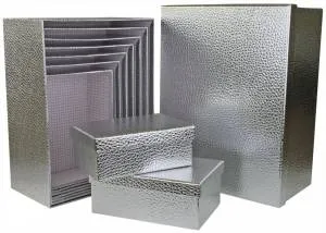 Коробка 35*28,5*15 см тестура кожи серебро