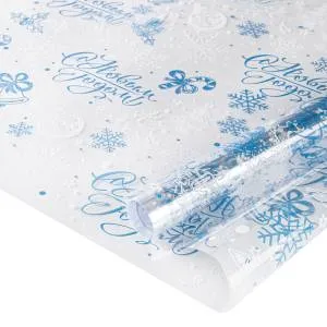 Пленка упак. "С Новым Годом!" снежинки, голубой/белый 0,7*7,5 м. / 19253