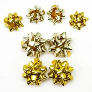 Бант-звезда, золотой микс, голография 7 см, 8 шт/17822