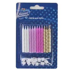 Свечи Розовый микс, Металлик, 6 см, 12 шт. с держат./ 132530