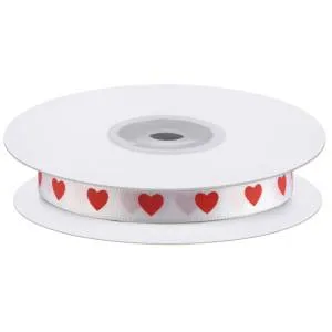Лента декоративная Сердечки, белая 1*22,85 см./LD127