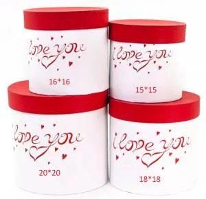 Коробка 20*20 см "Я тебя люблю" цилиндр красный/белый - АТБ06
