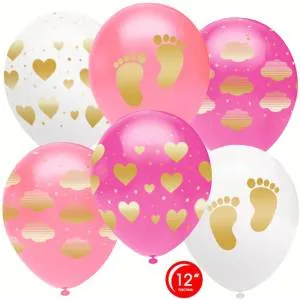 12" Новорожденный (сердца и облака),ассорти для девочки, кристалл (Турция/Орбиталь) 25шт / 812229