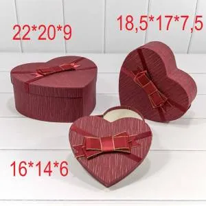 Коробка Сердце Винное с бантом 22*20*9